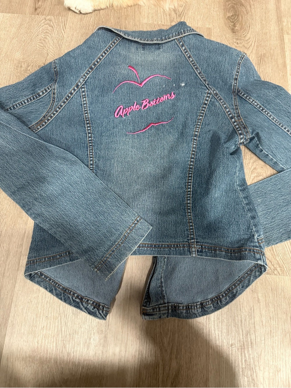 Apple Bottoms Blue Denim Jacket with Pink Embroidery Back Logo vintage Y2K